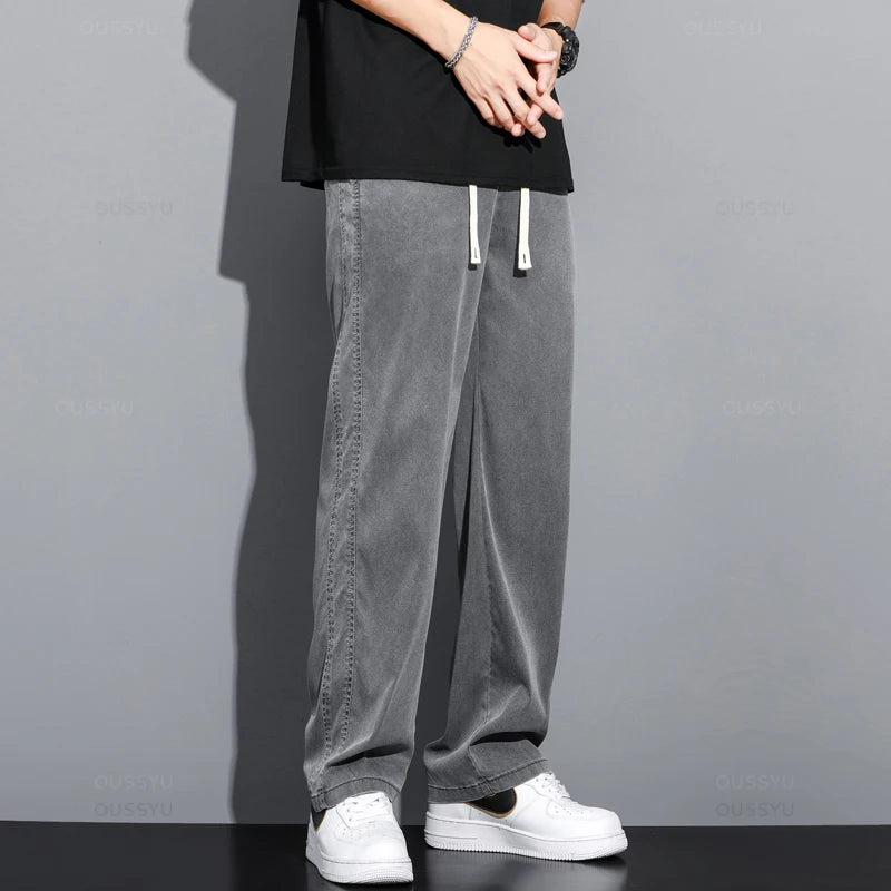 Men’s Lightweight Lyocell Straight Pants – Loose Fit Summer Trousers