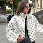 Polka Dot Bomber Jacket – Women’s Oversized Zip Up Outerwear
