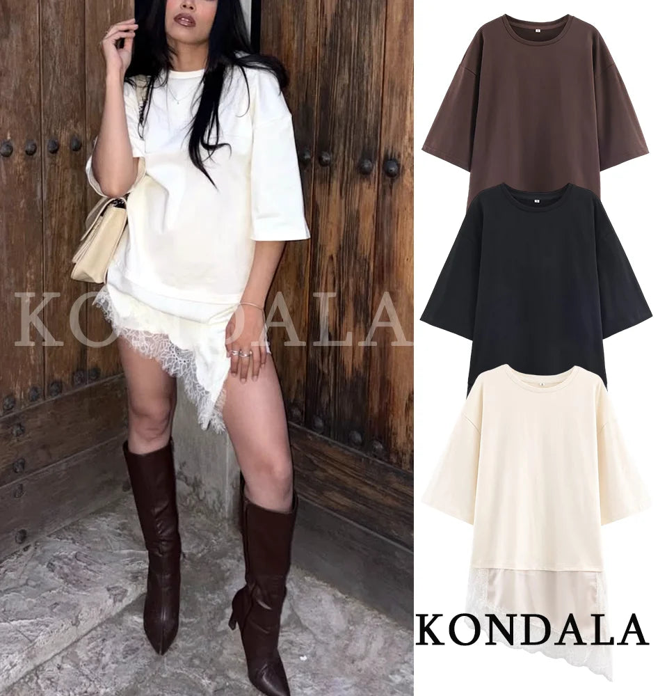 Lace Hem Loose T-Shirt – Women’s Casual Summer Top