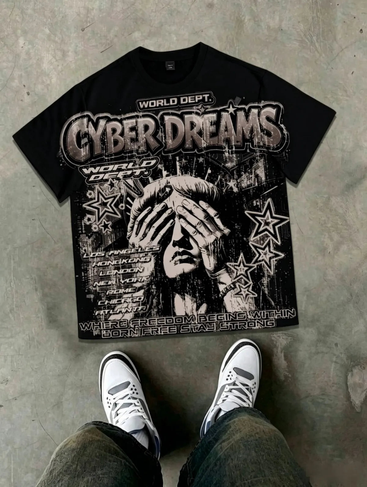 Men’s Statue of Liberty Graphic T-Shirt – Gothic Streetwear Cotton Tee