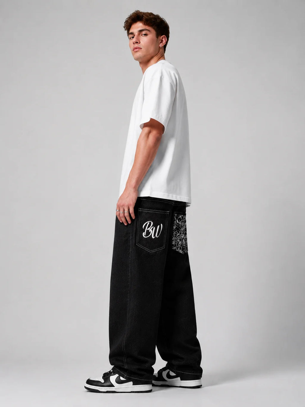 Men’s Black Baggy Wide Leg Jeans – Oversized Streetwear Denim Pants