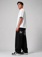 Men’s Black Baggy Wide Leg Jeans – Oversized Streetwear Denim Pants