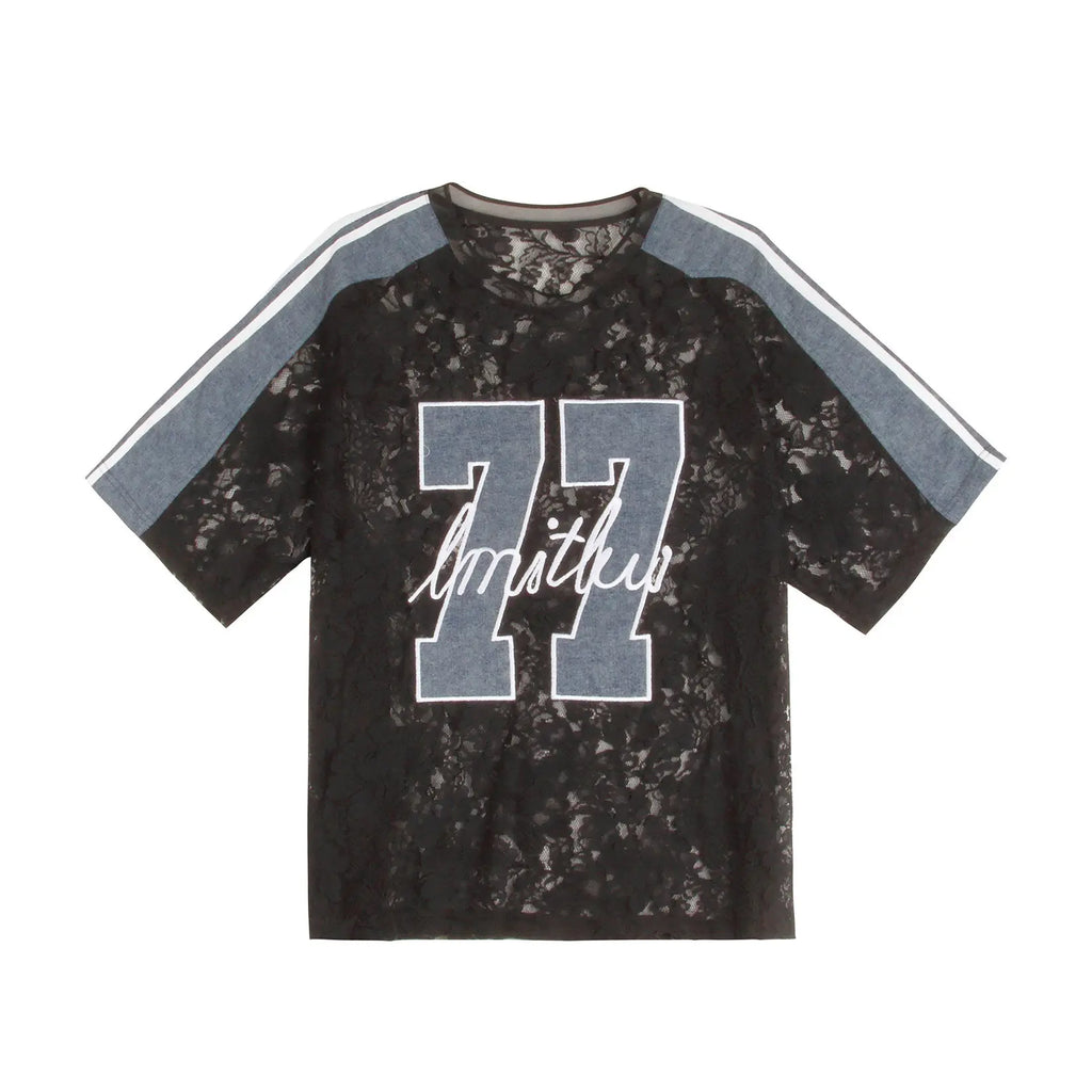 Women’s Lace Denim Patch Streetwear T-Shirt
