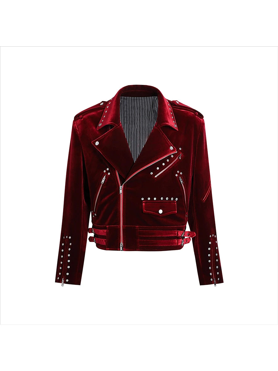 Men’s Velvet Moto Jacket – Short Zip-Up Luxury Biker Outerwear