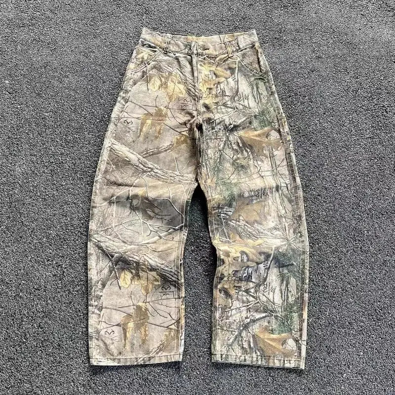 Men’s Leopard Wide Leg Jeans – Loose Straight Streetwear Denim Pants