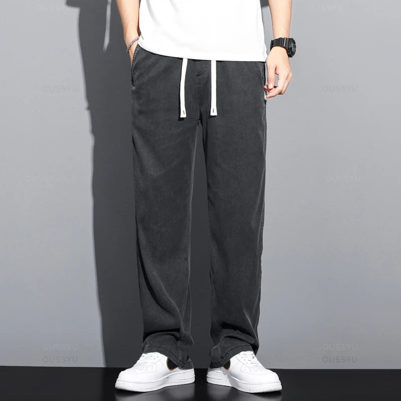 Men’s Lightweight Lyocell Straight Pants – Loose Fit Summer Trousers