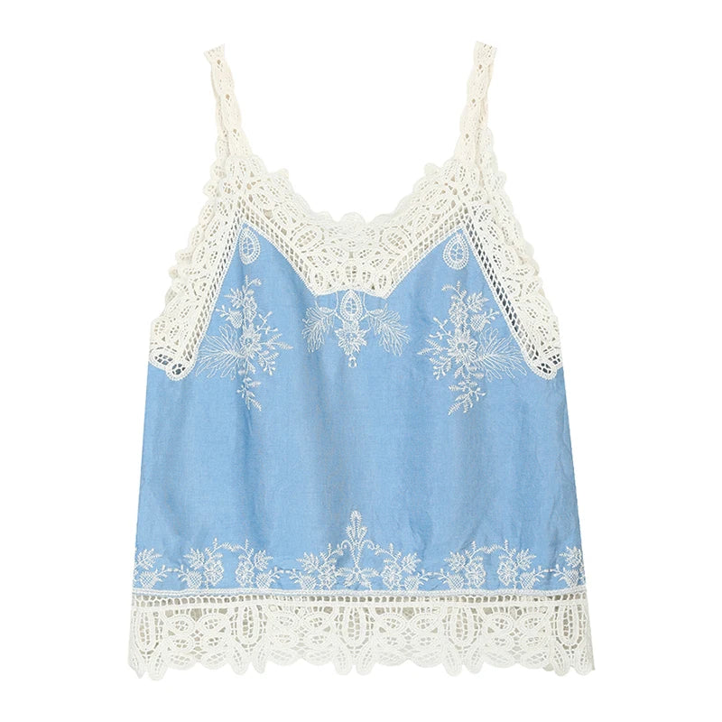 Women’s Lace Trim Floral Embroidered Cami Top