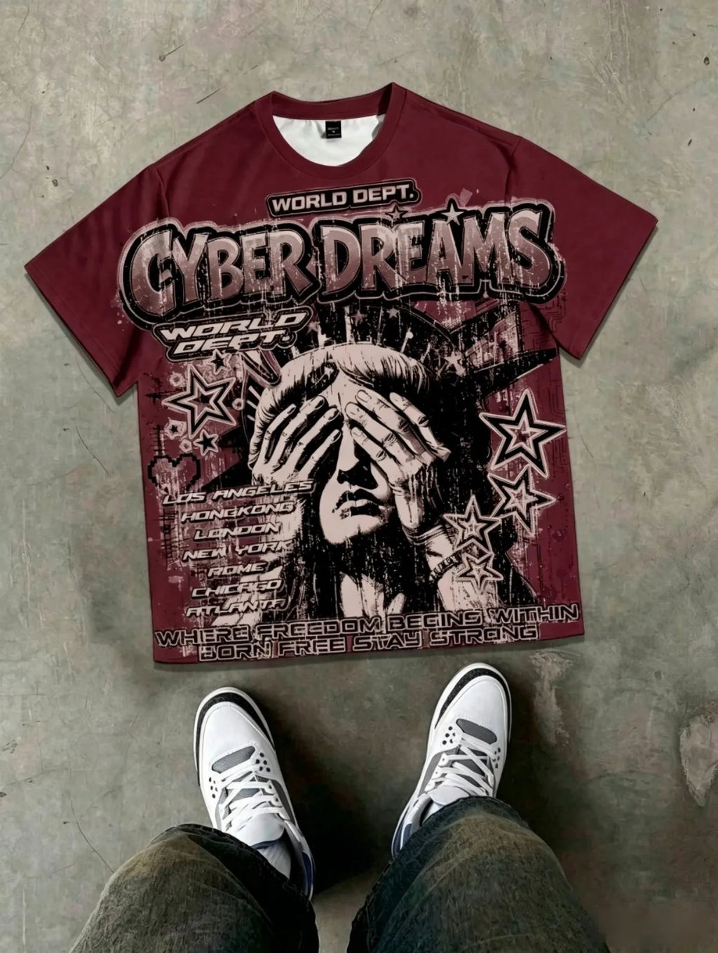 Men’s Statue of Liberty Graphic T-Shirt – Gothic Streetwear Cotton Tee