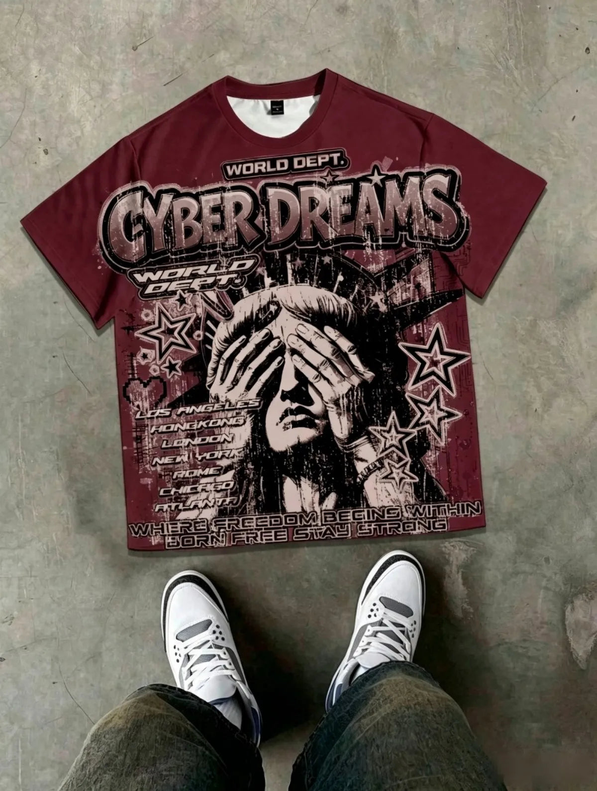 Men’s Statue of Liberty Graphic T-Shirt – Gothic Streetwear Cotton Tee