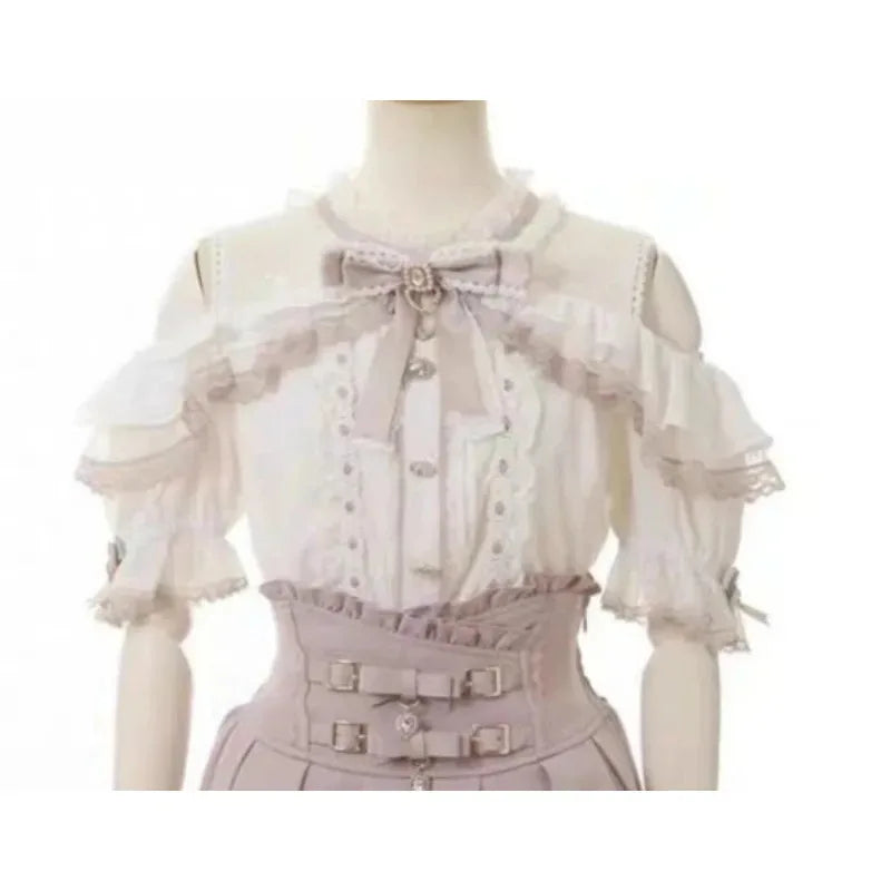 Lolita Bow Lace Blouse – Women’s Black & White Long Sleeve Shirt