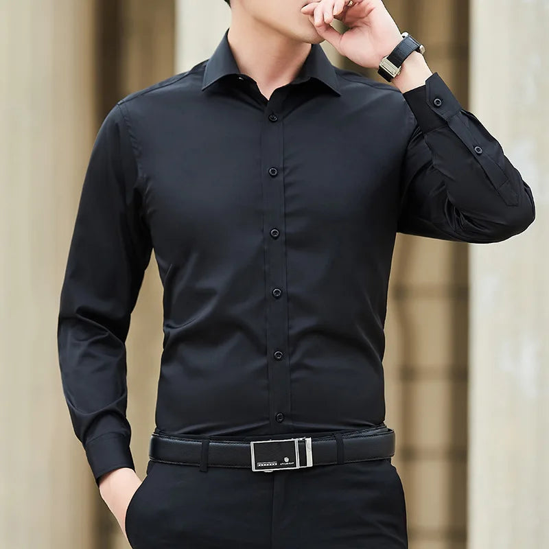 Men’s Plus Size Slim Fit Shirt – Classic White Long Sleeve Business Casual Top