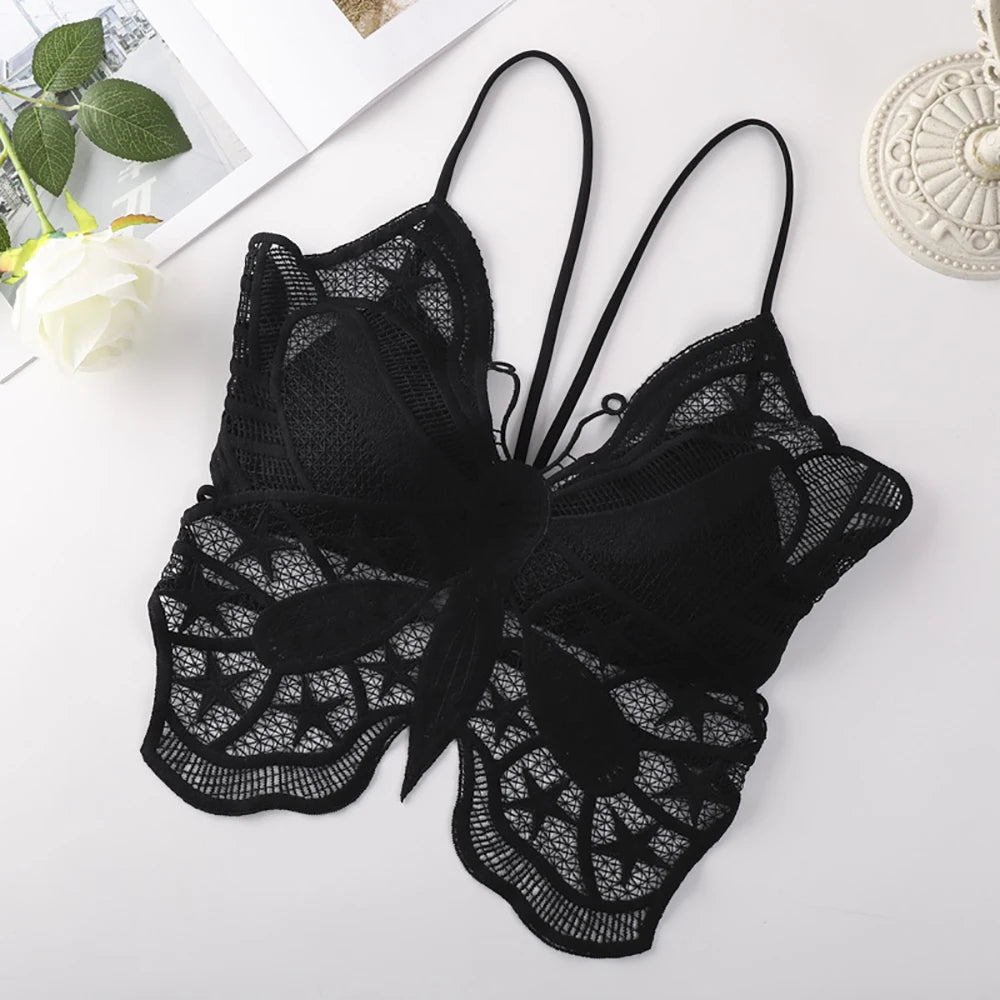 Sexy Butterfly Lace Backless Crop Top