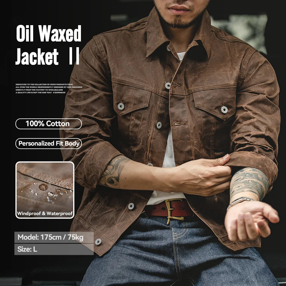 Men’s Retro Waxed Canvas Jacket – Waterproof Khaki Hunting Work Coat