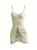 French Lace Halter Mini Dress – Women’s Slim Fit Satin Summer Dress