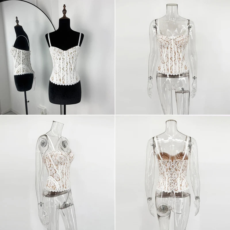 Lace Patchwork Camisole Top – Women’s Summer Lace-Up Sleeveless Top