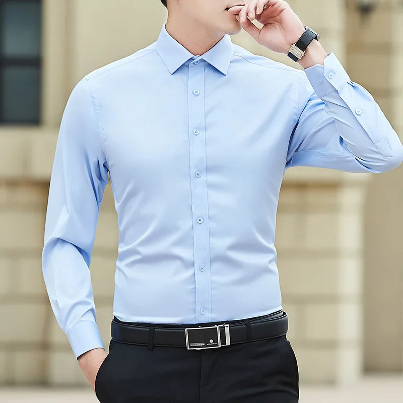 Men’s Plus Size Slim Fit Shirt – Classic White Long Sleeve Business Casual Top