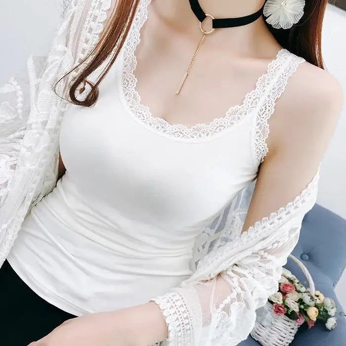 Lace Trim Sleeveless Tank Top – Women’s Summer Camisole Vest