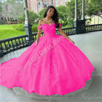 Pink Off Shoulder Tulle Princess Gown – Women’s Lace Formal Party Dress