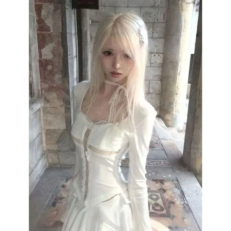 Y2K Fairycore Lace Patchwork Crop Top – Women’s Grunge T-Shirt