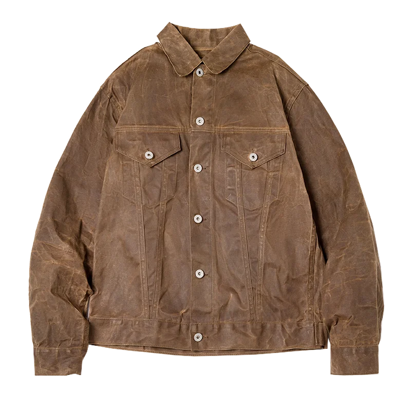 Men’s Retro Waxed Canvas Jacket – Waterproof Khaki Hunting Work Coat