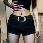 Women’s High Waist Straight Leg Denim Shorts – Y2K Baggy Black Streetwear