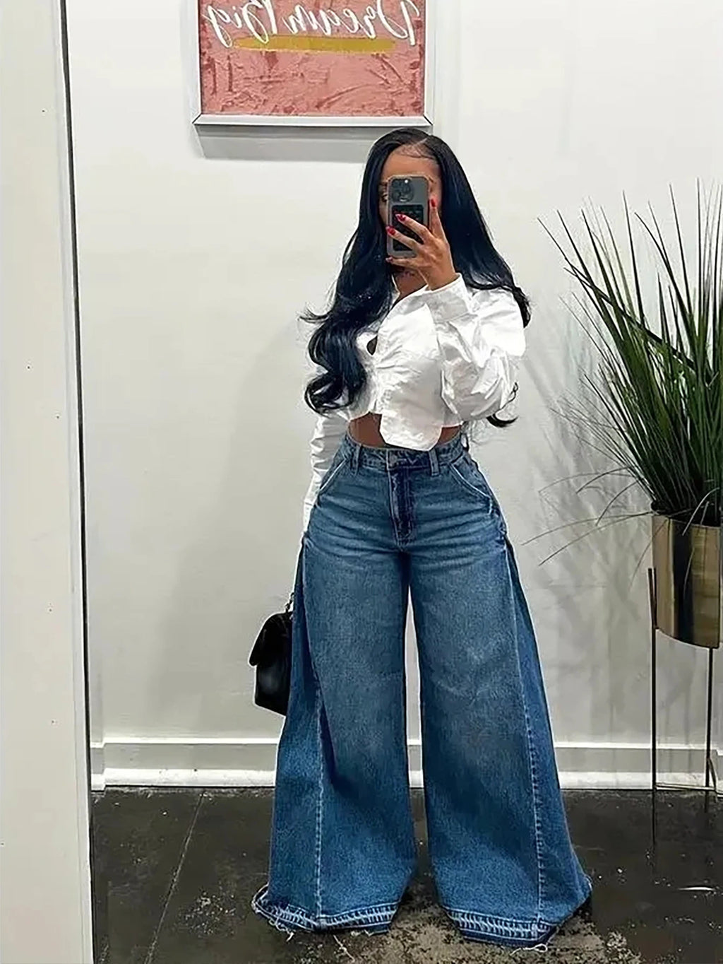 Women’s Vintage Wide Leg Jeans – Y2K Floor Length Denim Pants