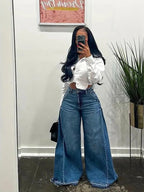 Women’s Vintage Wide Leg Jeans – Y2K Floor Length Denim Pants