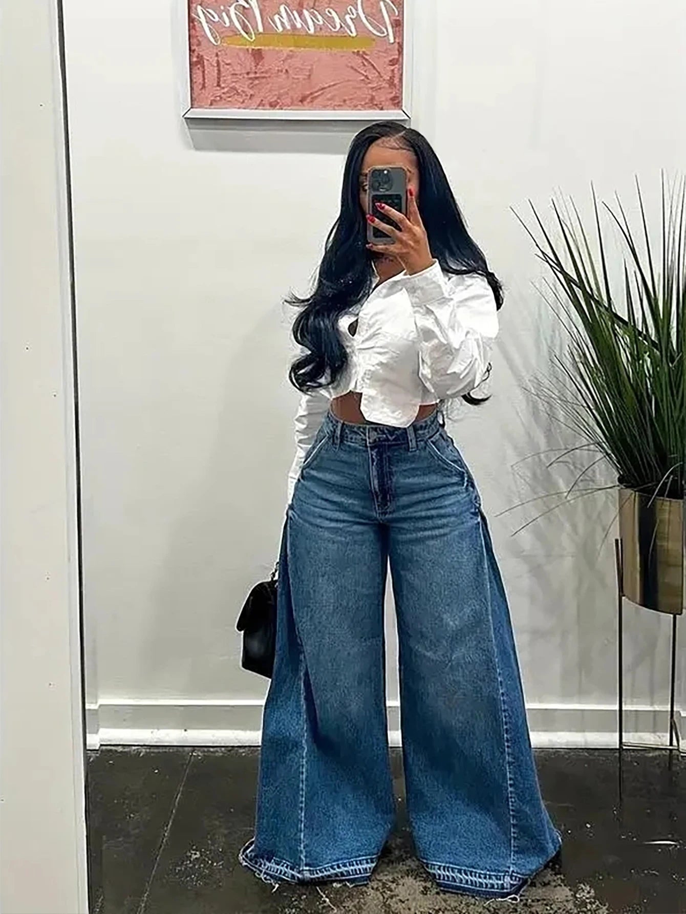 Women’s Vintage Wide Leg Jeans – Y2K Floor Length Denim Pants
