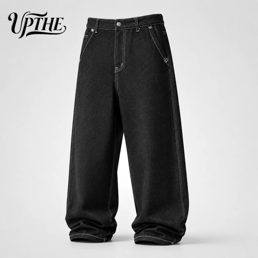 Men’s Black Baggy Wide Leg Jeans – Oversized Streetwear Denim Pants