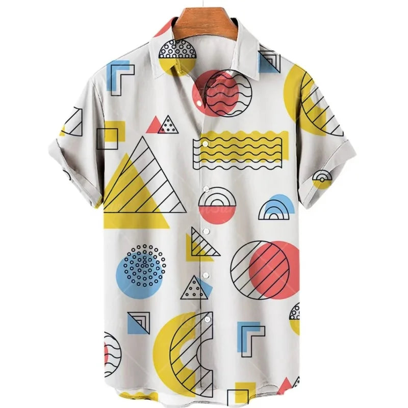 Men’s Cat Print Button-Up Shirt – Oversized Short Sleeve Summer Hawaiian Top