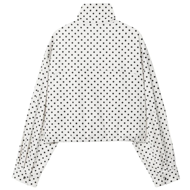 Polka Dot Bomber Jacket – Women’s Oversized Zip Up Outerwear
