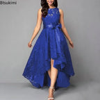 Elegant Lace Bridesmaid Maxi Dress – Women’s High Waist Bow Evening Gown