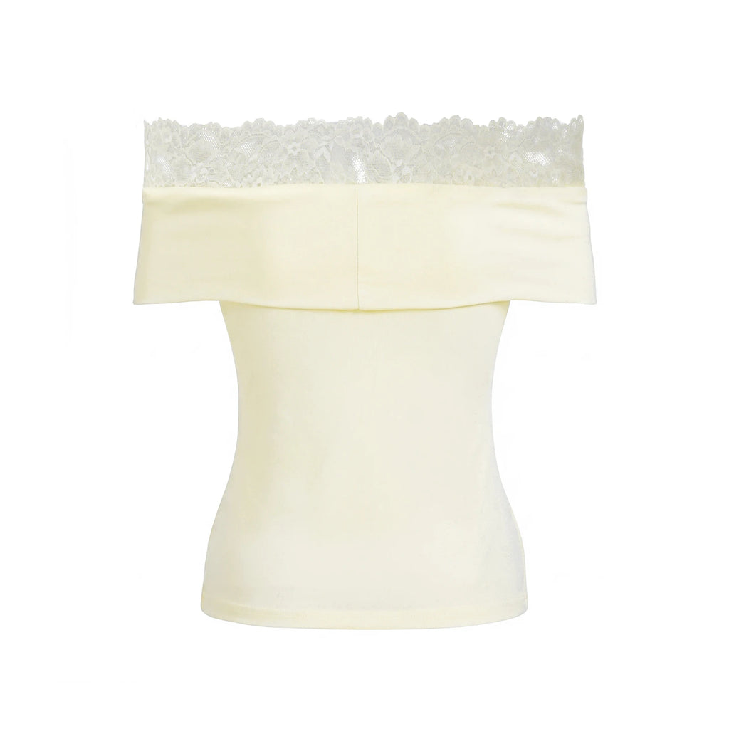 Lace Shoulder Trim Top – Women’s Summer Short Sleeve Shirt