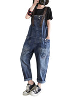 Women’s High Waist Denim Overalls – Loose Fit Cropped Summer Pants