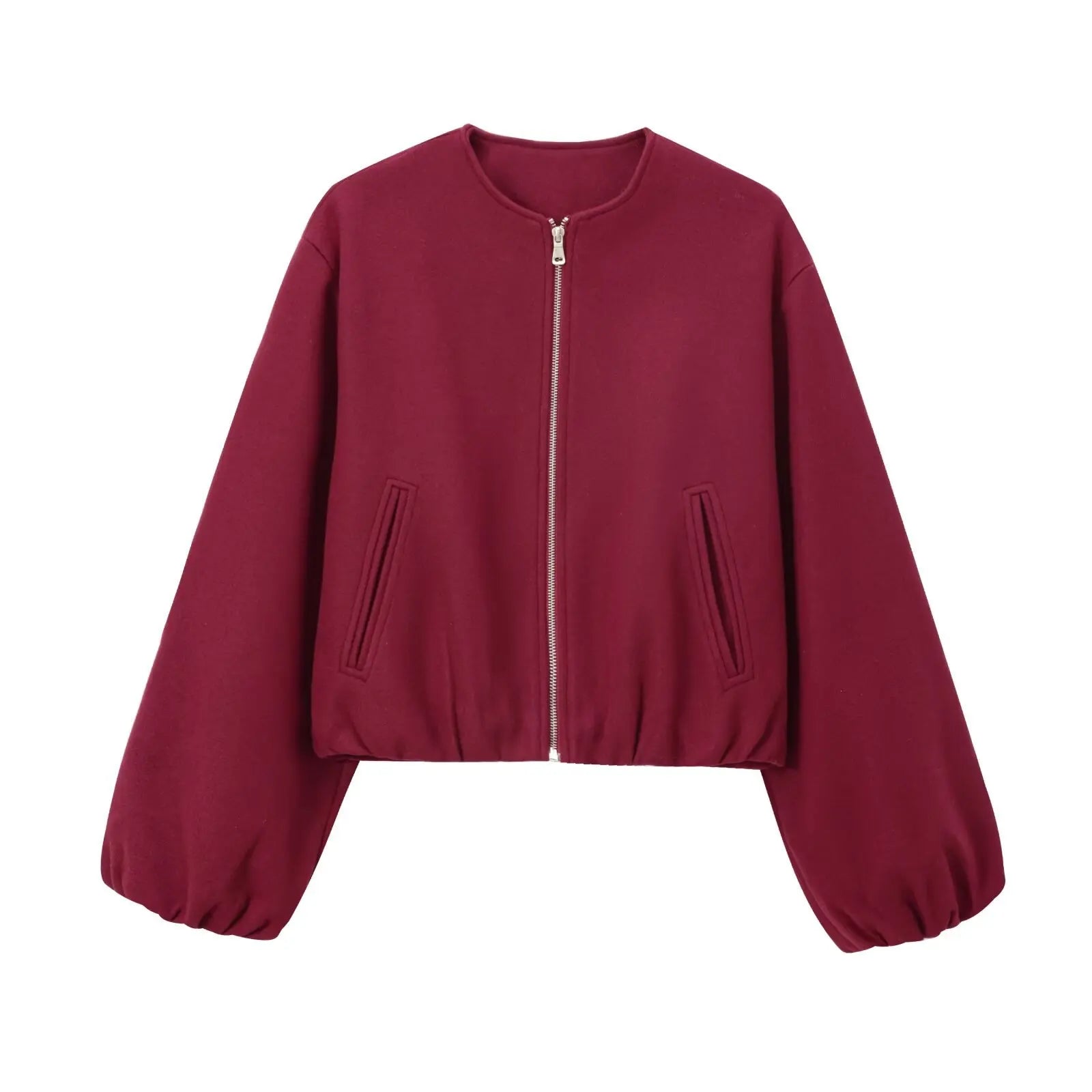 Women’s Retro Zip Bomber Jacket – Soft Long Sleeve Autumn Winter Coat