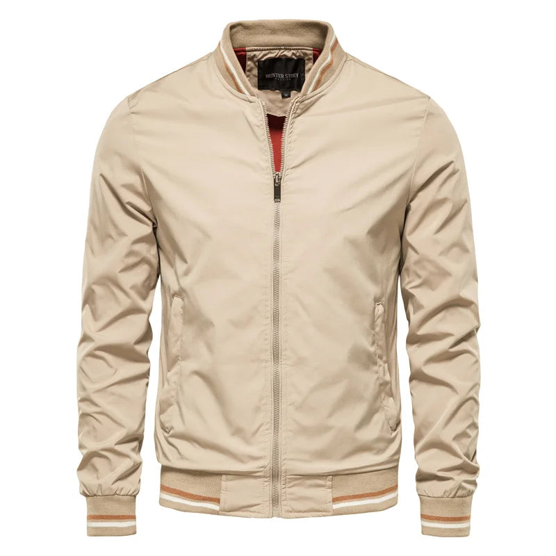 Men’s Solid Color Bomber Jacket – Slim Fit Casual Baseball Outerwear