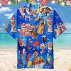 Men’s Cat Print Button-Up Shirt – Oversized Short Sleeve Summer Hawaiian Top
