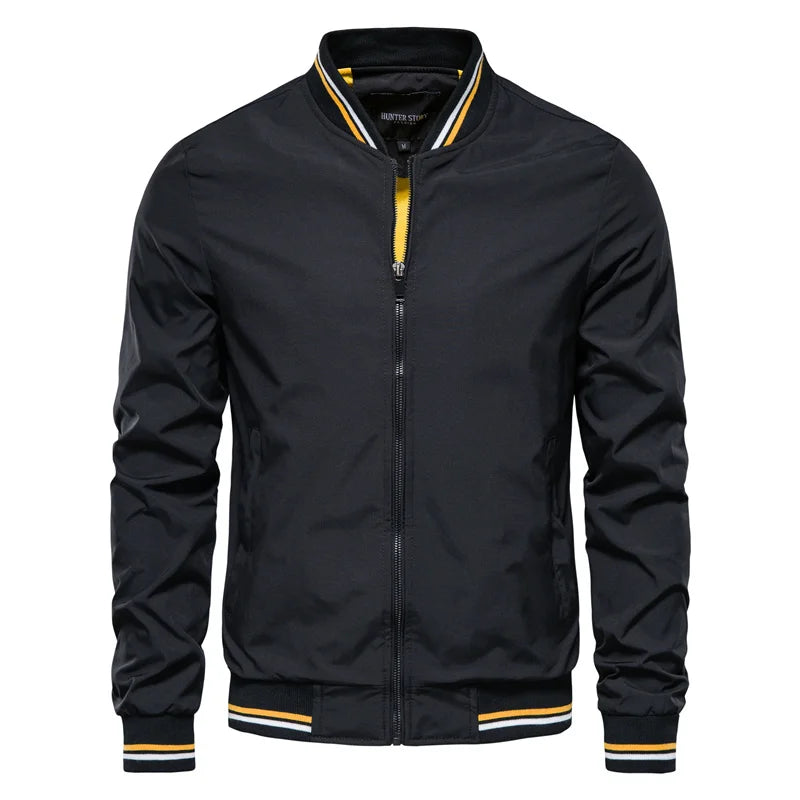 Men’s Solid Color Bomber Jacket – Slim Fit Casual Baseball Outerwear