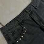 Washed Black Monster Embroidery Jeans – Unisex Baggy Wide Leg Denim Pants