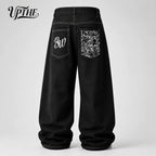 Men’s Black Baggy Wide Leg Jeans – Oversized Streetwear Denim Pants