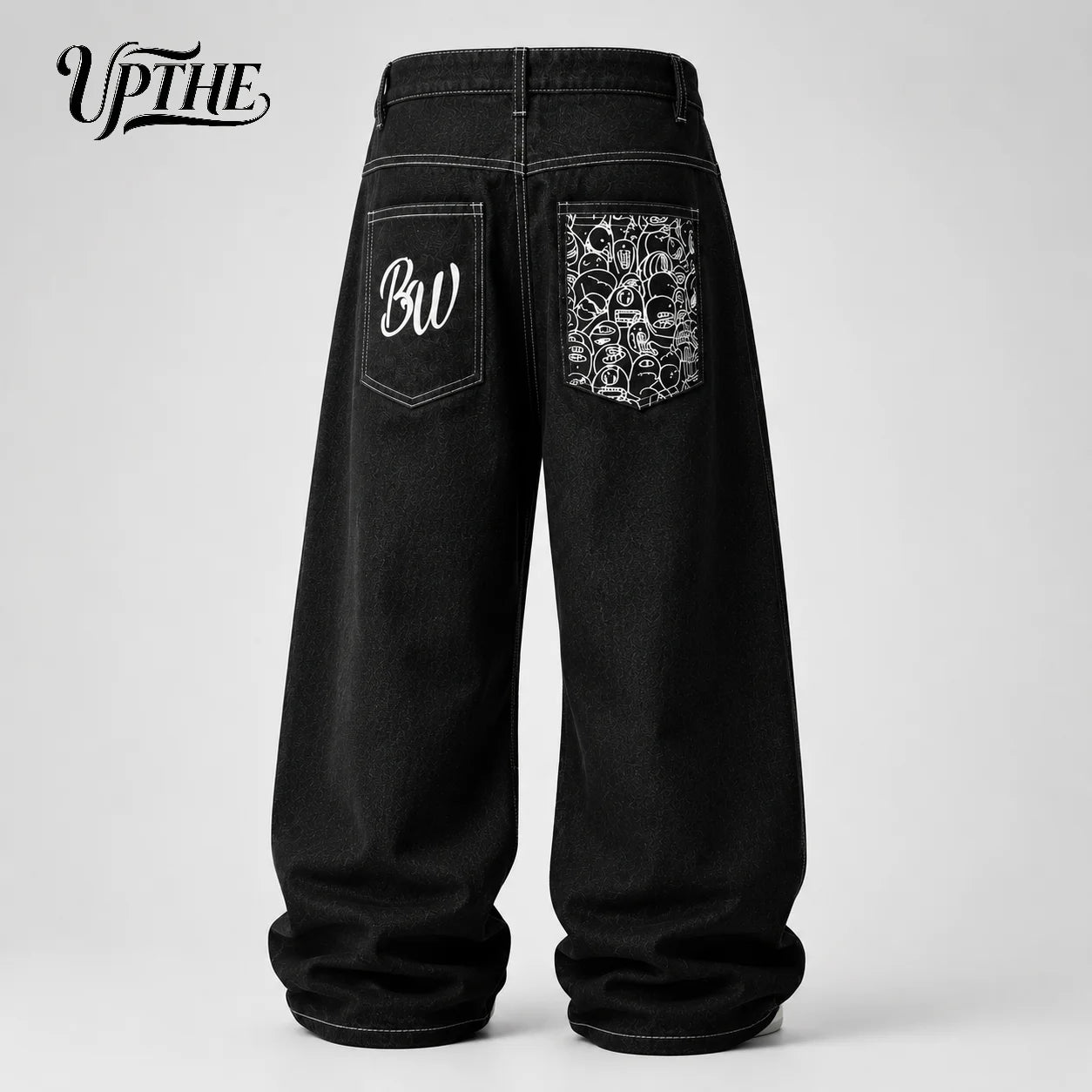 Men’s Black Baggy Wide Leg Jeans – Oversized Streetwear Denim Pants