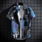 Men’s Cat Print Button-Up Shirt – Oversized Short Sleeve Summer Hawaiian Top