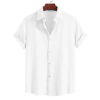 Men’s Cotton Short Sleeve Lapel Shirt – Solid Color Casual Summer Top