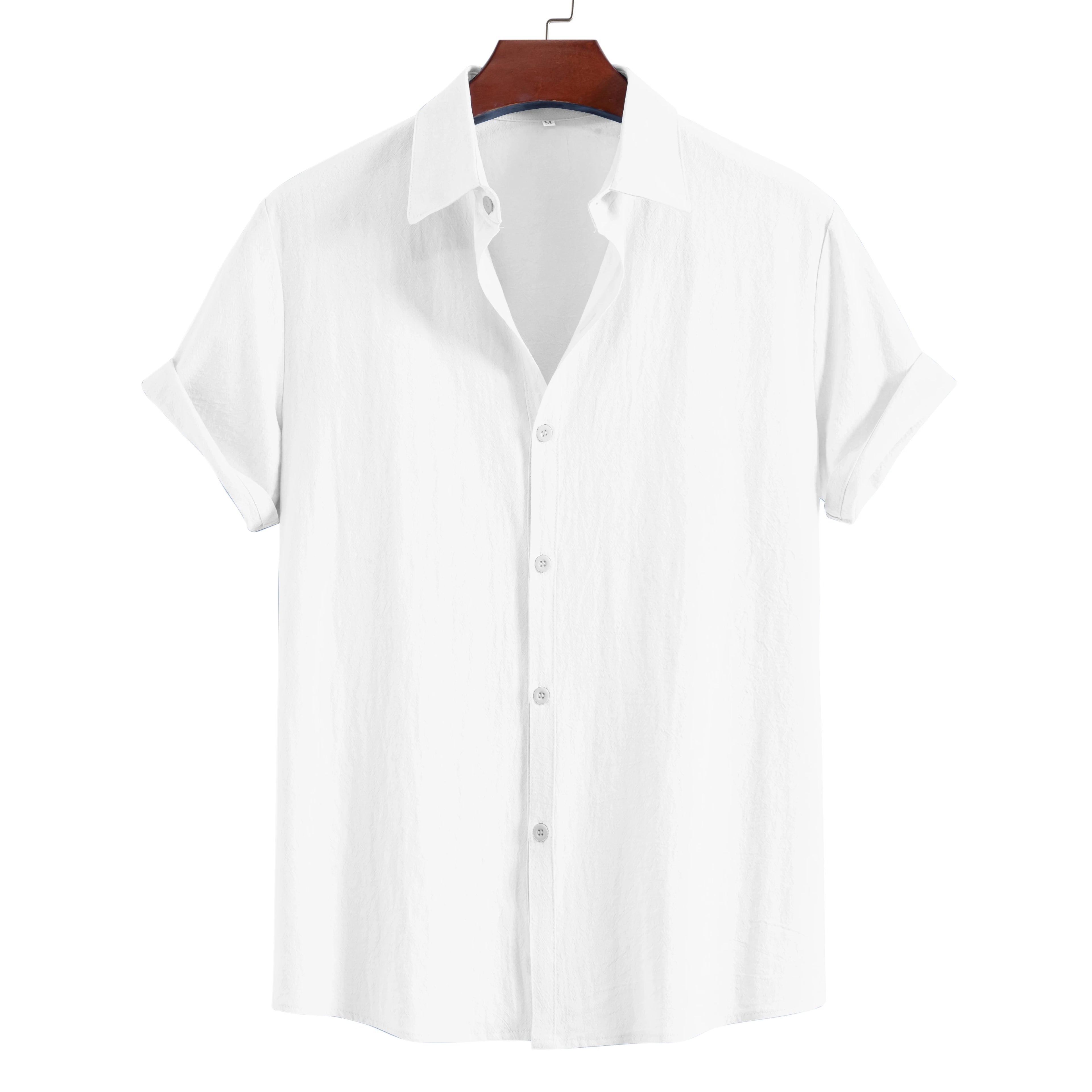 Men’s Cotton Short Sleeve Lapel Shirt – Solid Color Casual Summer Top