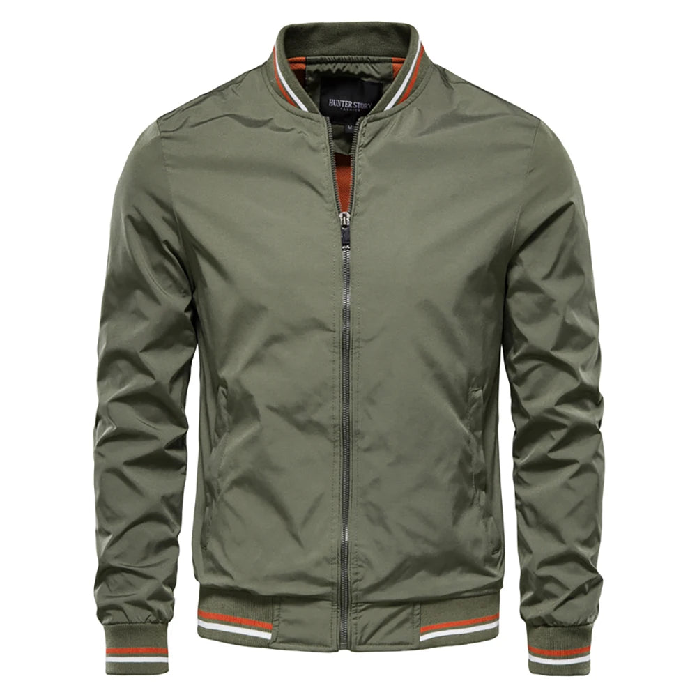 Men’s Solid Color Bomber Jacket – Slim Fit Casual Baseball Outerwear