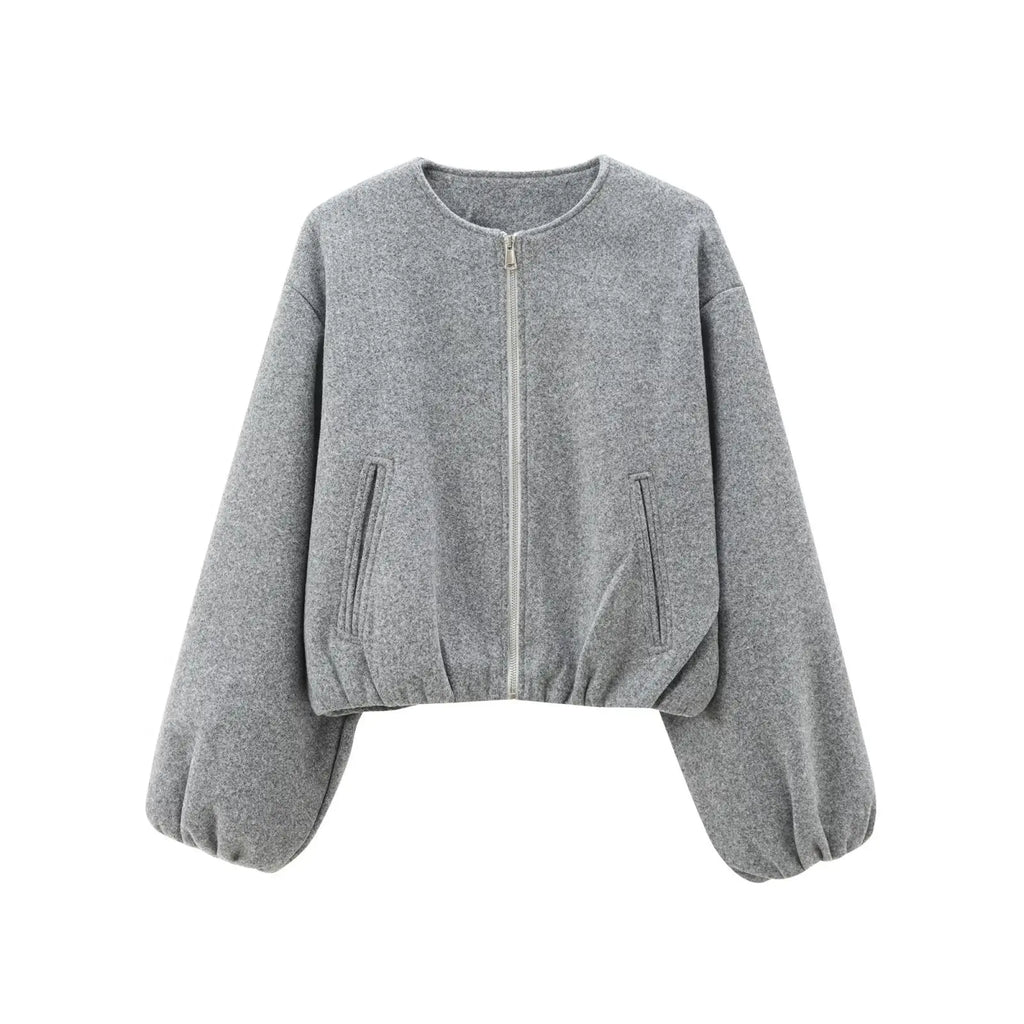 Women’s Retro Zip Bomber Jacket – Soft Long Sleeve Autumn Winter Coat