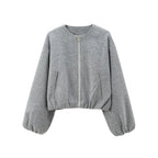 Women’s Retro Zip Bomber Jacket – Soft Long Sleeve Autumn Winter Coat