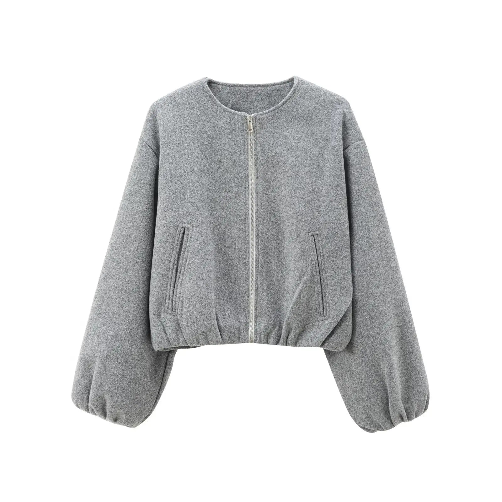 Women’s Retro Zip Bomber Jacket – Soft Long Sleeve Autumn Winter Coat