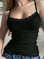 Solid Black Lace Vest Top – Women’s Sleeveless Sexy Camisole