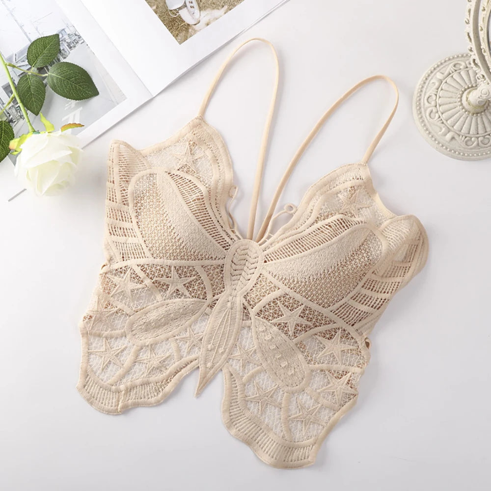 Sexy Butterfly Lace Backless Crop Top